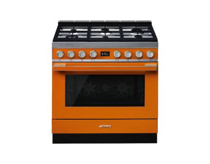 Masina de gatit mixta Smeg Portofino CPF9GPOR, 90 cm, portocaliu, 6 arzatoare, pirolitic