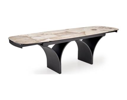Masa extensibila ALTER din sticla si ceramica cu efect de marmura bej, otel vopsit in camp electrostatic negru 180-260x74xH76cm