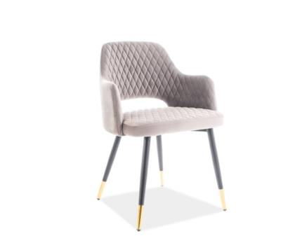 Scaun tapitat FRANCO VELVET catifea grey 54x52xH80cm, picioare negre + auriu