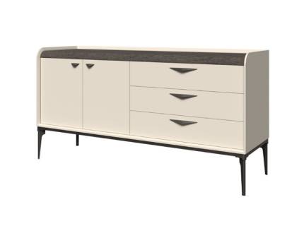 Comoda cu 2 usi si 3 sertare SOFFY 167x86x50cm Pepper White/ Stejar Melinga 