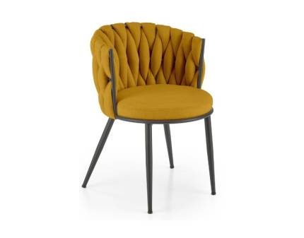 Scaun tapitat K516 elegant, material textil curry 40x48xH79cm, cadru si picioare negre