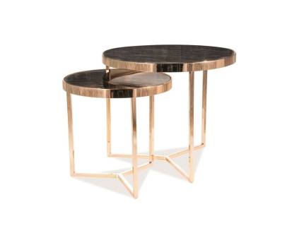 Set 2 masute DELIA II GOLD din sticla securiazata cu efect de marmura, metal auriu 45xH45cm / 59xH52cm