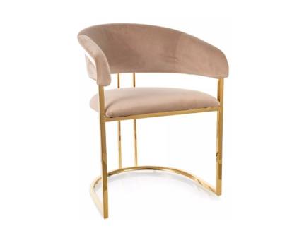 Scaun tapitat TULIPE VELVET design rotunjit luxury, catifea beige 57x64xH77cm, picioare aurii