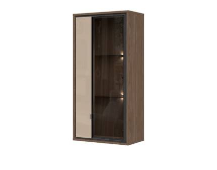 Vitrina suspendata cu led LEFT 59x119x32cm Lincoln Walnut/ Mokka HG lucios - Sticla