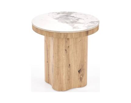 Masuta MAGNUM S din MDF sinterizat furniruit cu efect de marmura alba/ lemn 50xH50cm