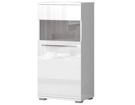 Vitrina medie cu sticla PIANO WHITE 60x123x40cm alb lucios - sticla, maner si picioare crom