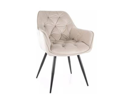 Scaun tapitat CHERRY VELVET catifea cream 57x58xH87cm, picioare negre