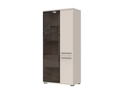 Vitrina inalta cu sticla OPERA 90x193x46cm casmir/ sticla fumurie, manere si picioare Cortado Brown 