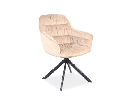 Scaun tapitat ASTORIA VELVET rotativ, confortabil, catifea beige 60x60xH85cm, picioare negre