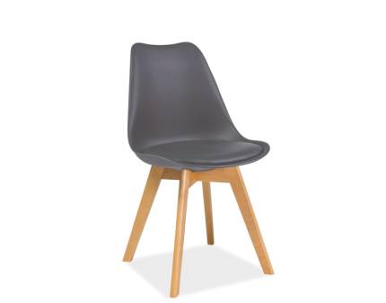 Scaun tapitat KRIS design scandinav, plastic gri + ecopiele gri 49x43xH83cm, picioare nuanta lemnului