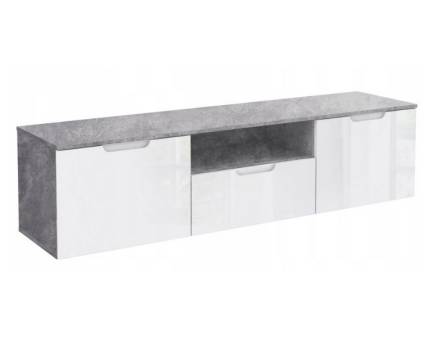 Comoda TV cu 2 usi, 1 sertar si spatiu liber SIENNA 170x43x41cm alb lucios/ stone grey
