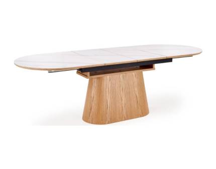 Masa extensibila SIRIUS din MDF sinterizat cu efect de marmura alb lucios, MDF + furnir natural 160-240x90xH77cm