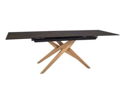 Masa extensibila LORETO CERAMIC din ceramica Italian Ossido Bruno si sticla securizata maro 180-230x90xH76cm