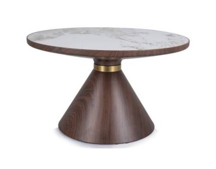 Masuta NAPA A din ceramica cu efect de marmura alb lucios, lemn maro, metal auriu 70xH43cm