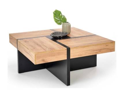 Masuta SEVILLA cu spatiu pentru depozitare, din MDF si placa furniruita nuanta lemnului, metal negru 100x100xH47cm