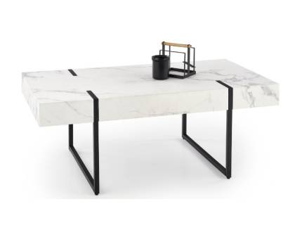 Masuta BLANCA din MDF furniruit cu efect de marmura alba, metal negru 110x60xH43cm