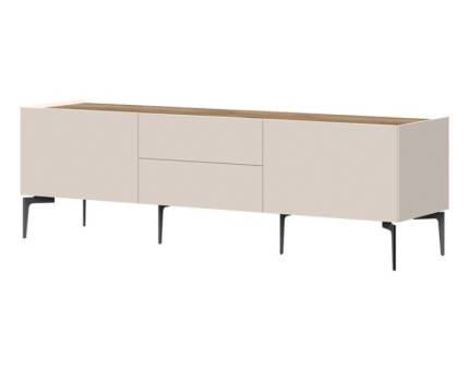 Comoda TV cu picioare negre, 2 usi si 2 sertare SKY 45 176x37x47cm casmir/ stejar tabac