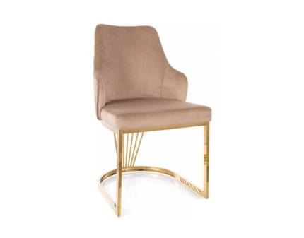 Scaun tapitat ALURE VELVET design modern luxury, catifea beige 52x64xH89cm, picioare aurii