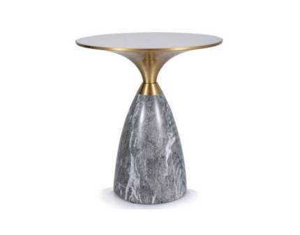 Masuta LEO din ceramica cu efect de marmura alb lucios + gri, metal auriu 50xH54cm