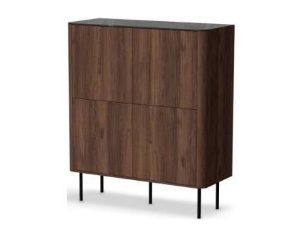 Comoda inalta SOLANO 100x116x40cm nuc Warmia/ marmura neagra, picioare negre