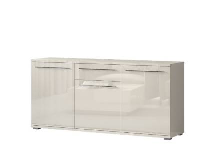 Comoda cu 3 usi si 1 sertar PIANO BEIGE 180x85x45cm bej lucios, manere si picioare crom