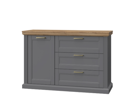 Comoda cu 1 usa si 3 sertare TARA GREY 138x91x48cm grafit mat/ nuc Pacific