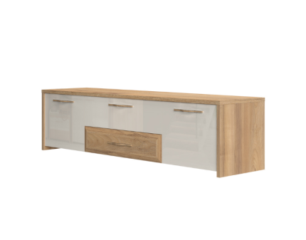 Comoda TV cu 2 usi si 2 sertare GALA 184x48x46cm bej lucios/ nuc Pacific