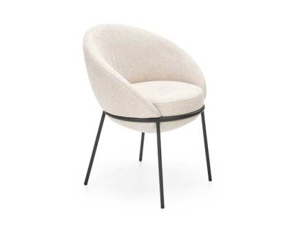 Scaun tapitat K482 cu design rotunjit, material textil beige 61x59xH78cm, cadru si picioare negre
