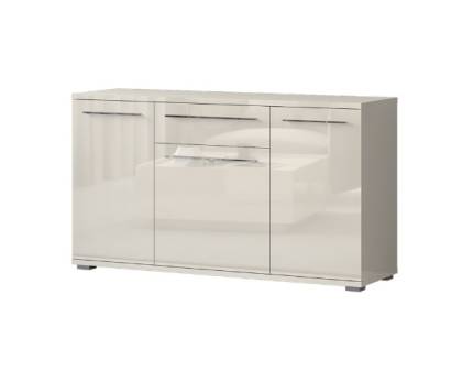 Comoda cu 3 usi si 1 sertar PIANO BEIGE 150x85x45cm bej lucios, manere si picioare crom