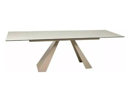 Masa extensibila SALVADORE CERAMIC TRAVERTIN din ceramica travertin bej, sticla securizata, metal casmir 160-240x90xH77cm