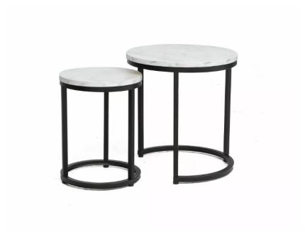 Set 2 masute HOLA WHITE din PAL cu efect de marmura alba, metal negru 32xH42cm / 45xH48cm