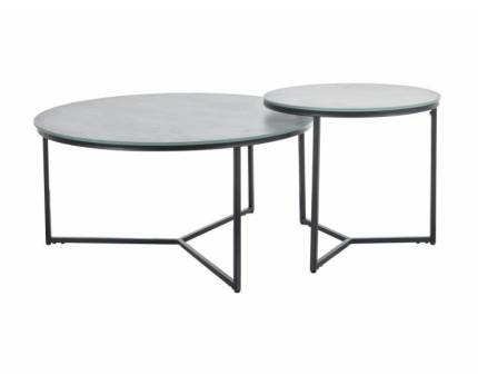 Set 2 masute PALERMO II din sticla securizata cu efect de marmura gri, metal negru 50xH45cm / 80xH40cm