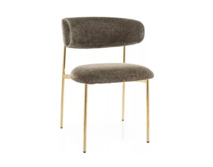 Scaun tapitat ELTON RAVEN minimalist, material textil olive 56x58xH80cm, picioare aurii