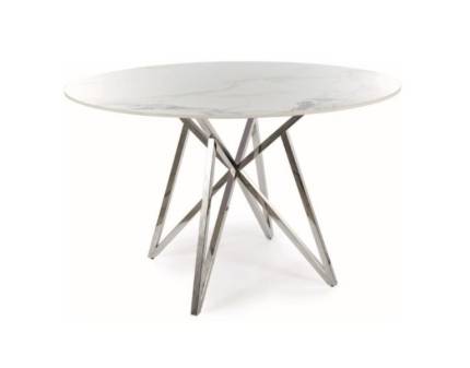 Masa MURANO WHITE din ceramica cu efect de marmura alba, metal crom 120xH76cm