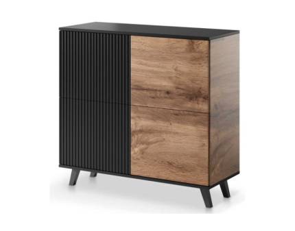 Comoda cu 4 usi KM-2 RANDOM 160x95x40cm stejar/ negru