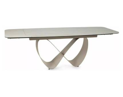 Masa extensibila INFINITY CERAMIC TRAVERTIN din sticla securizata si ceramica travetin bej mat, metal casmir 160-240x95xH76cm