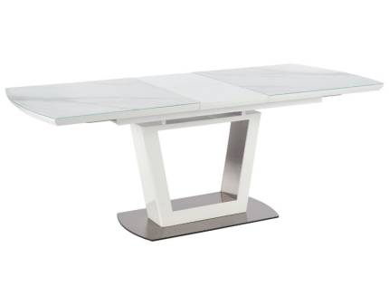 Masa extensibila BLANCO din sticla si MDF cu efect de marmura alba, metal alb 160-200x90xH76cm