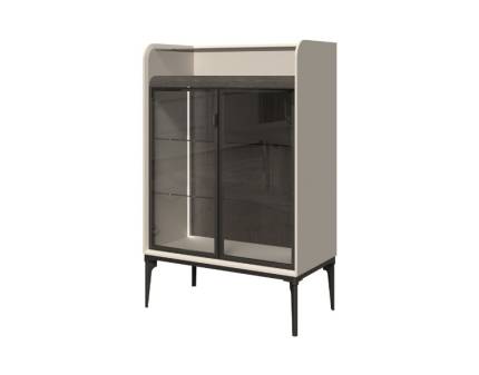 Vitrina cu 2 usi sticla SOFFY 80x124x43cm Pepper White/ Stejar Melinga