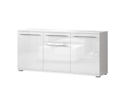 Comoda cu 3 usi si 1 sertar PIANO WHITE 180x85x45cm alb lucios, manere si picioare crom