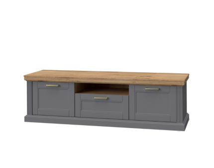 Comoda TV cu spatiu liber, 2 usi si 1 sertar TARA GREY 177x52x54cm grafit mat/ nuc Pacific