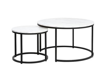 Set 2 masute Dion WHITE/ BLACK din PAL cu efect de marmura alba, metal negru 80xH48cm / 48xH42cm