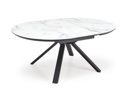 Masa extensibila VERTIGO WHITE din MDF si marmura alba, metal negru 130-180xH76cm