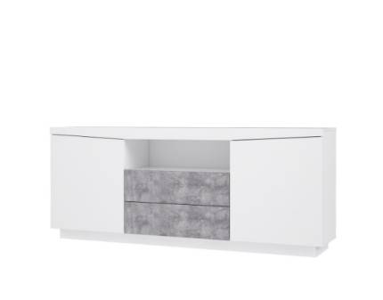  Comoda cu 2 usi, 2 sertare si spatiu liber VILLAZON 200x82x42cm alb/ gri beton