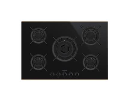 Plita incorporabila vitroceramica pe gaz Smeg Dolce Stil Novo PV675CNR, 75 cm, negru, finisaj cupru
