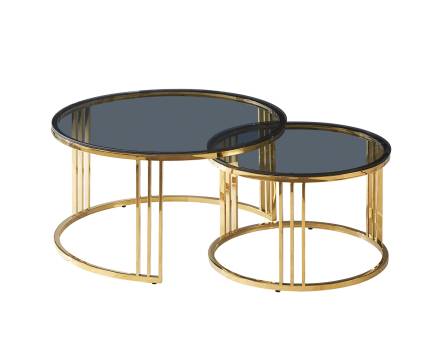 Set 2 masute VIENNA GOLD din sticla temperata fumurie, metal auriu 60xH40cm / 80xH45cm
