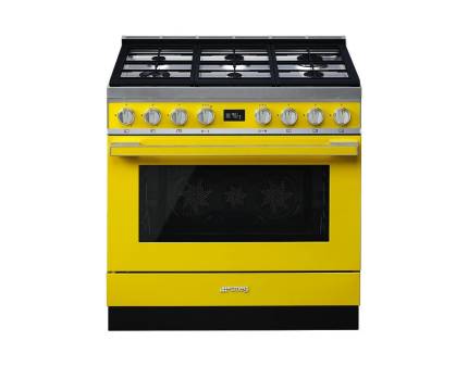 Masina de gatit mixta Smeg Portofino CPF9GPYW, 90 cm, galben, 6 arzatoare, pirolitic
